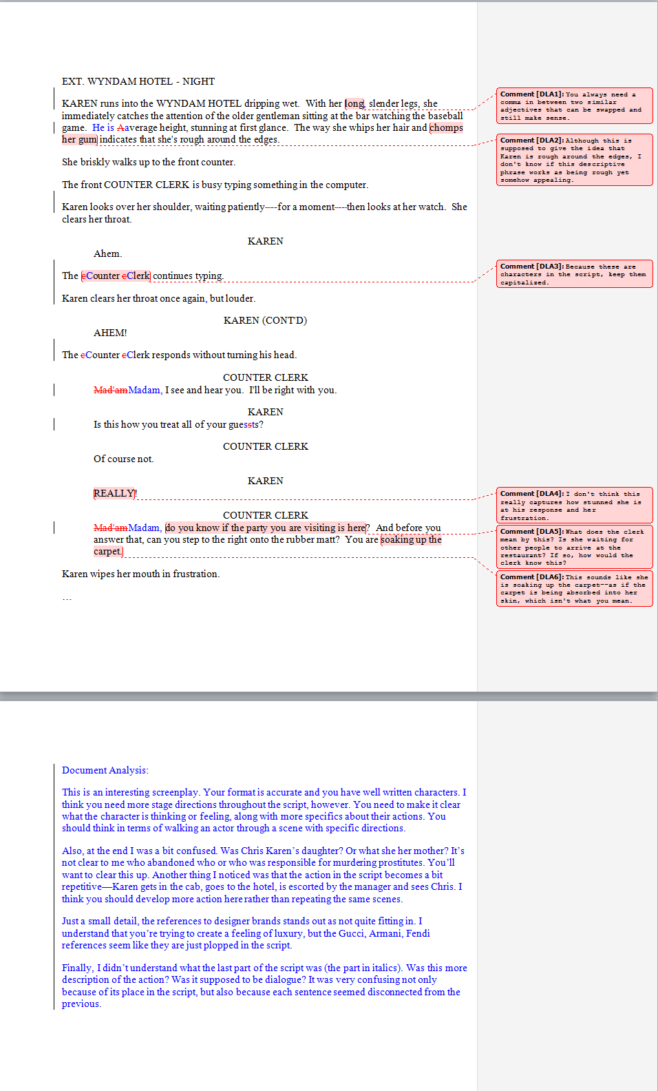 screenplay editing sample dla editors proofers