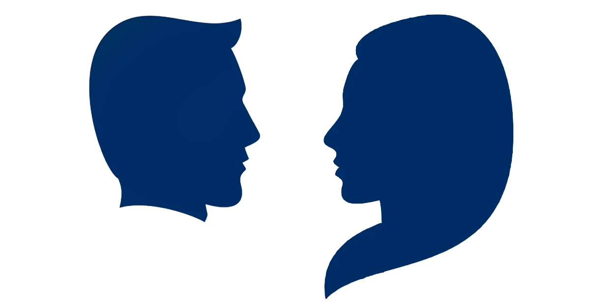 silhouettes of man and woman facing each other