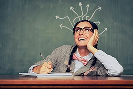 woman with idea arrows coming out of her head