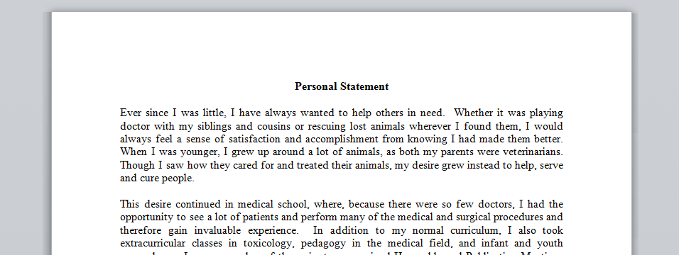 Editing Services Example - Personal Statement - Medical Residency - Ob-Gyn - IMG with Medical Leave of Absence
