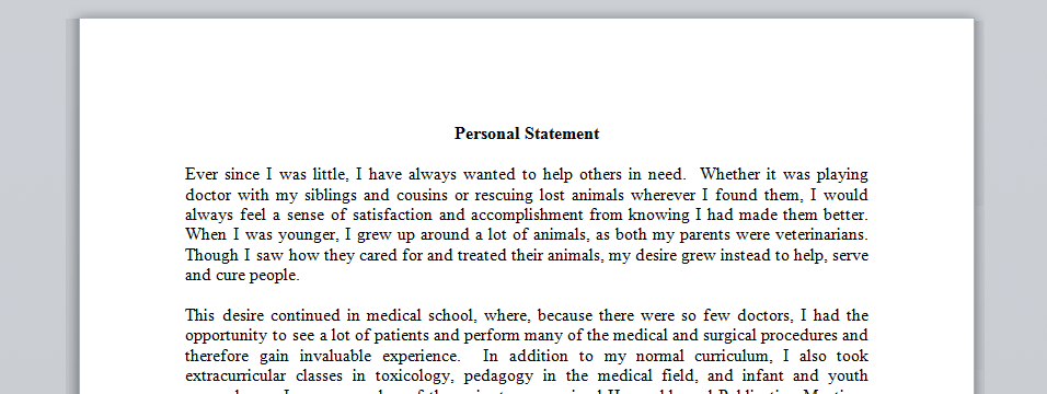 Residency Personal Statement Example - Ob/Gyn With Leave of Absence