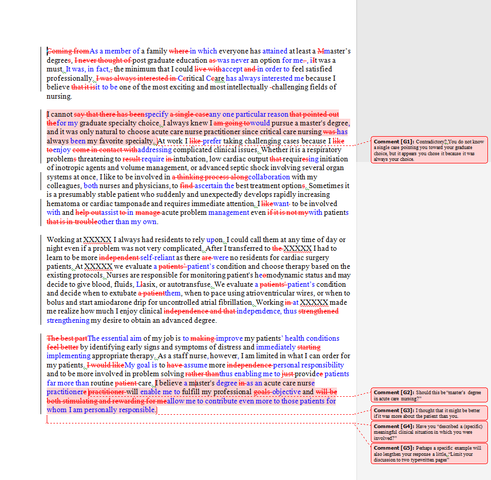 Editing Services Example - Personal Statement - Nurse Practitioner